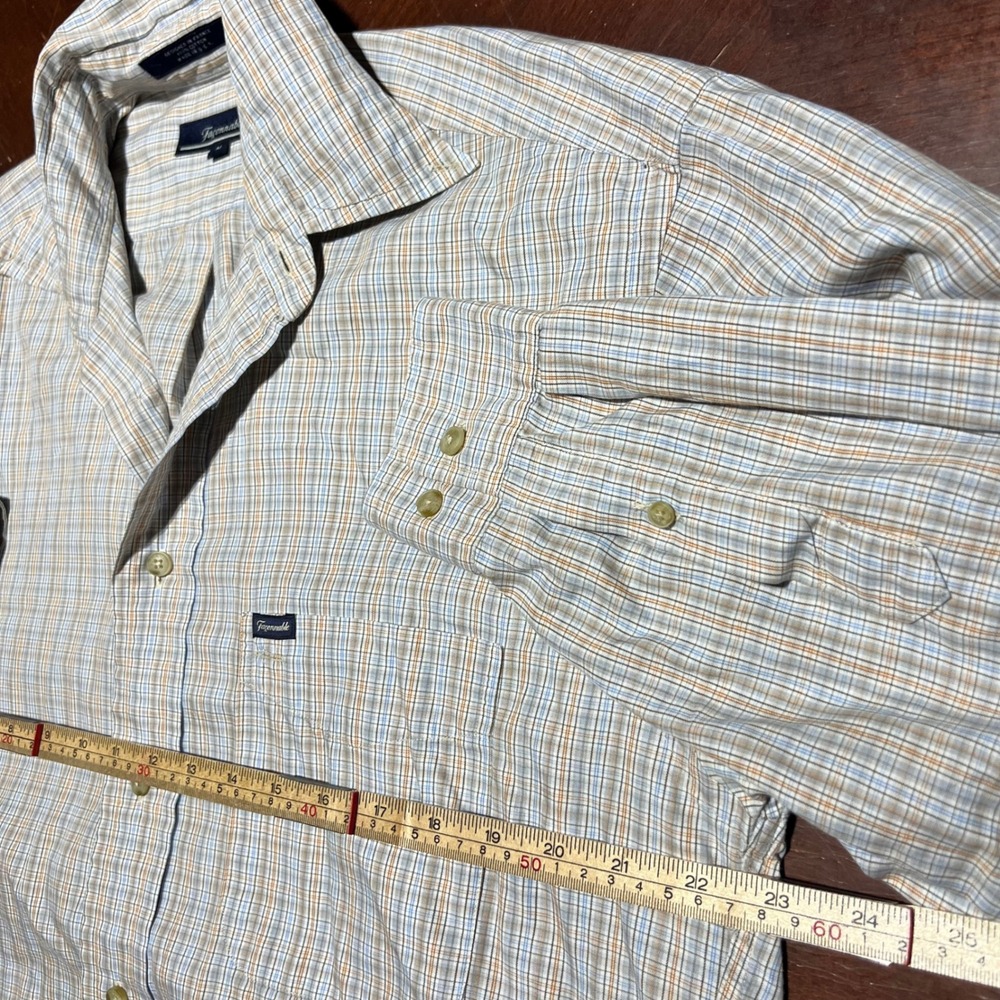 Faconnable Mens Plaid Button Down Shirt Size M Blue Orange Cotton Made in USA - Picture 6 of 13